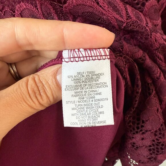 Zunie Puff Sleeve Emma Babydoll Dress Size‎ 10 Girls Maroon Stretch Lace - Picture 3 of 6